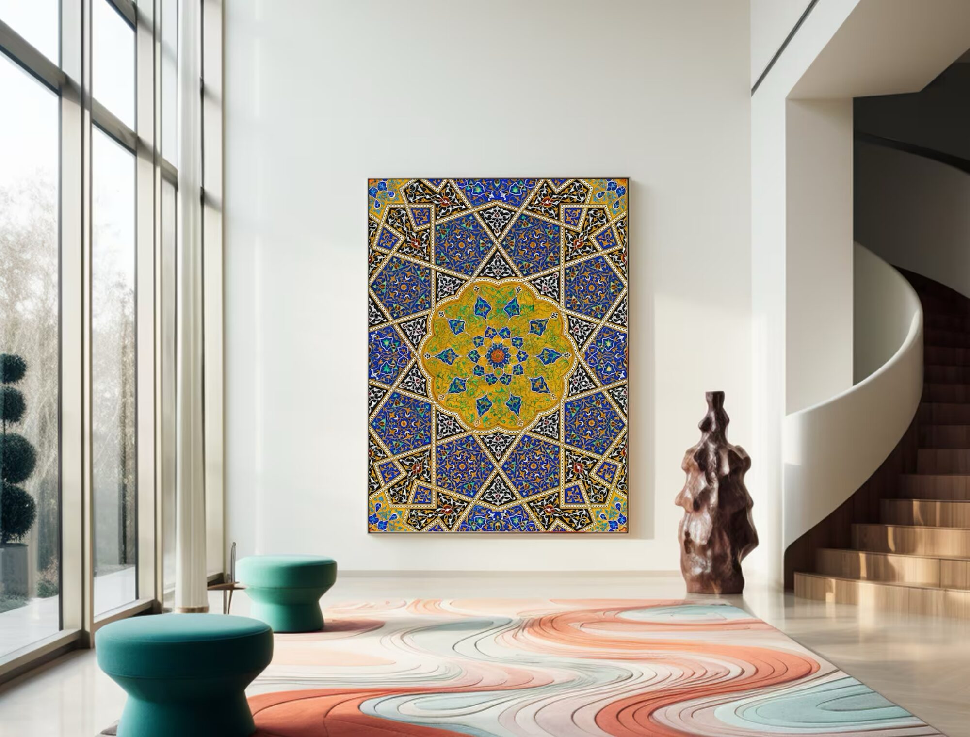 A Well Living interior — Moroccan zellige artwork in a sunlit residence